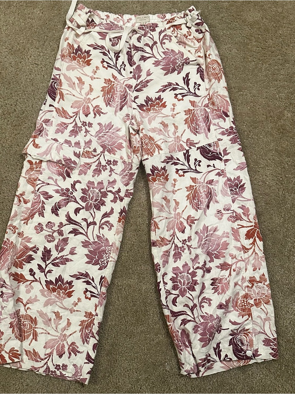 Pilcro Anthropologie Linen Blend Floral Wide Leg Resort Vacay Pants Medium Flare - Picture 4 of 13